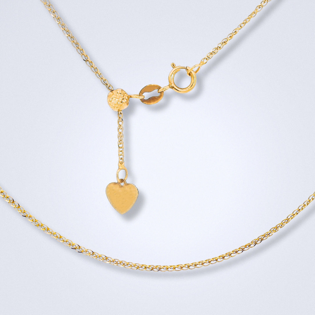 Fine yellow gold curb chain necklace with adjustable slider for custom length