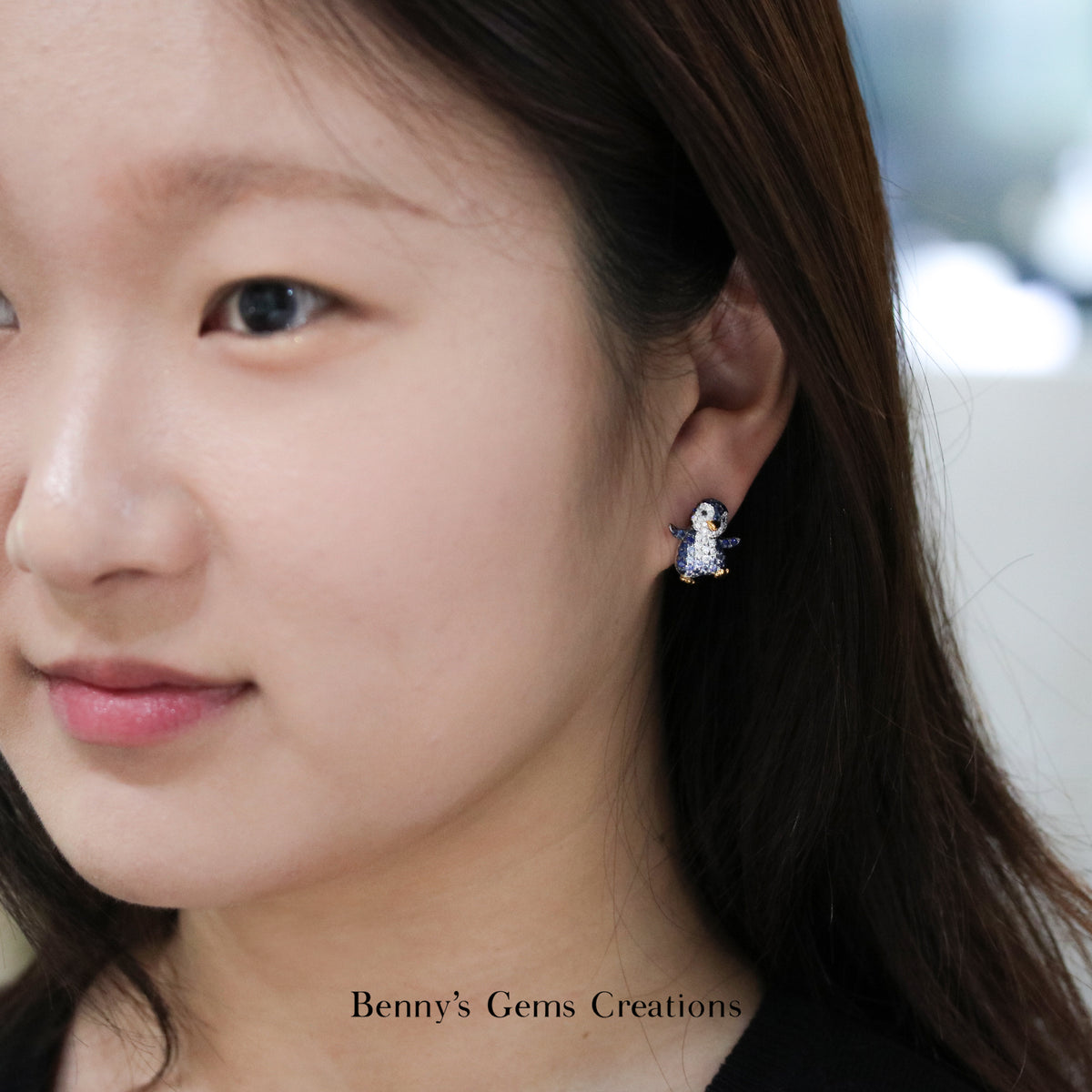 Frosty Penguin Sapphire Earrings - Benny's Gems Creations