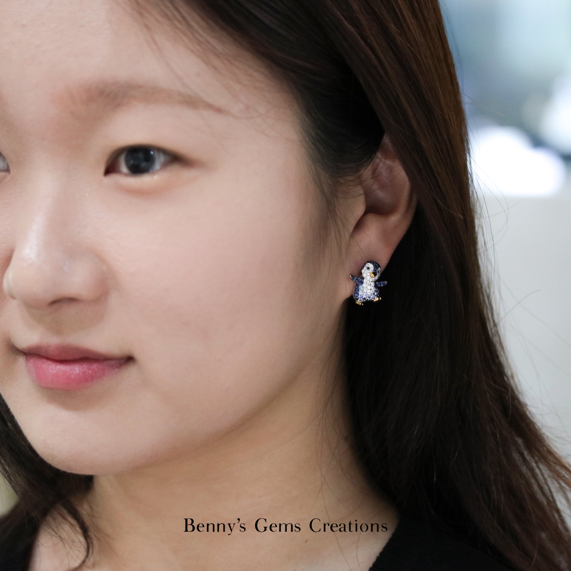 Frosty Penguin Sapphire Earrings - Benny's Gems Creations