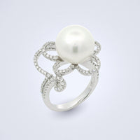 White South Sea Pearl Diamond Floral Ring