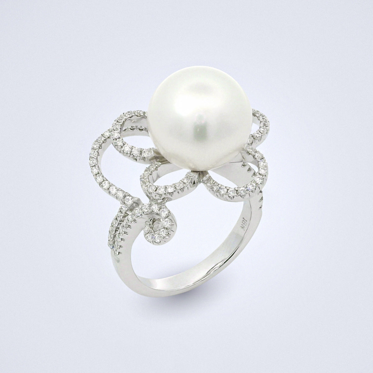 White South Sea Pearl Diamond Floral Ring