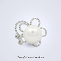 White South Sea Pearl Diamond Floral Ring