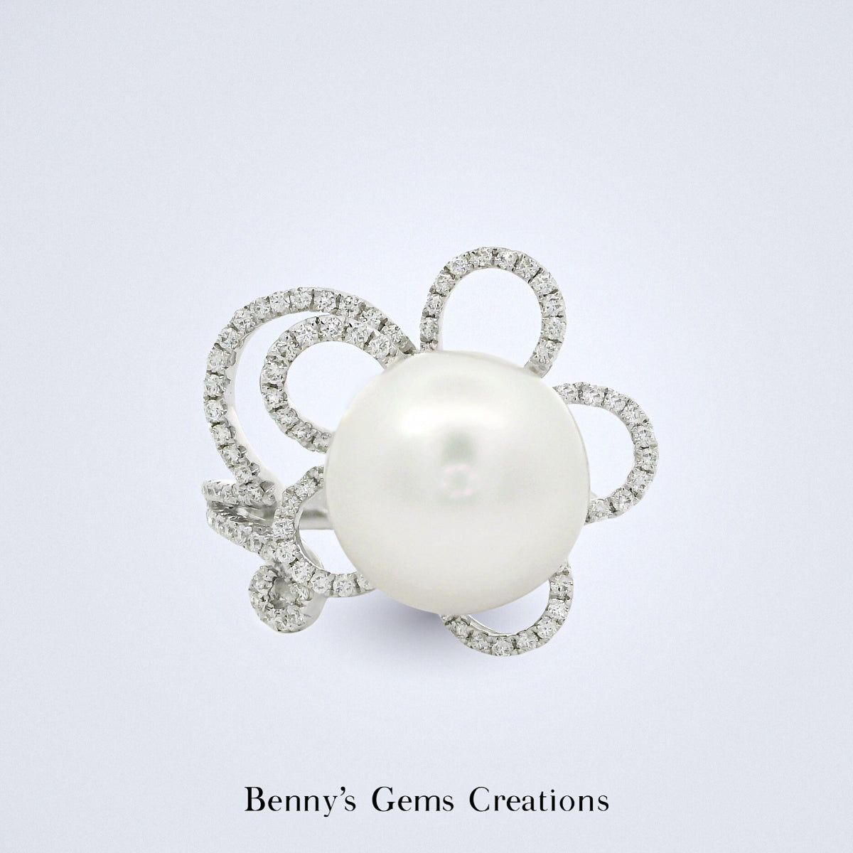 White South Sea Pearl Diamond Floral Ring