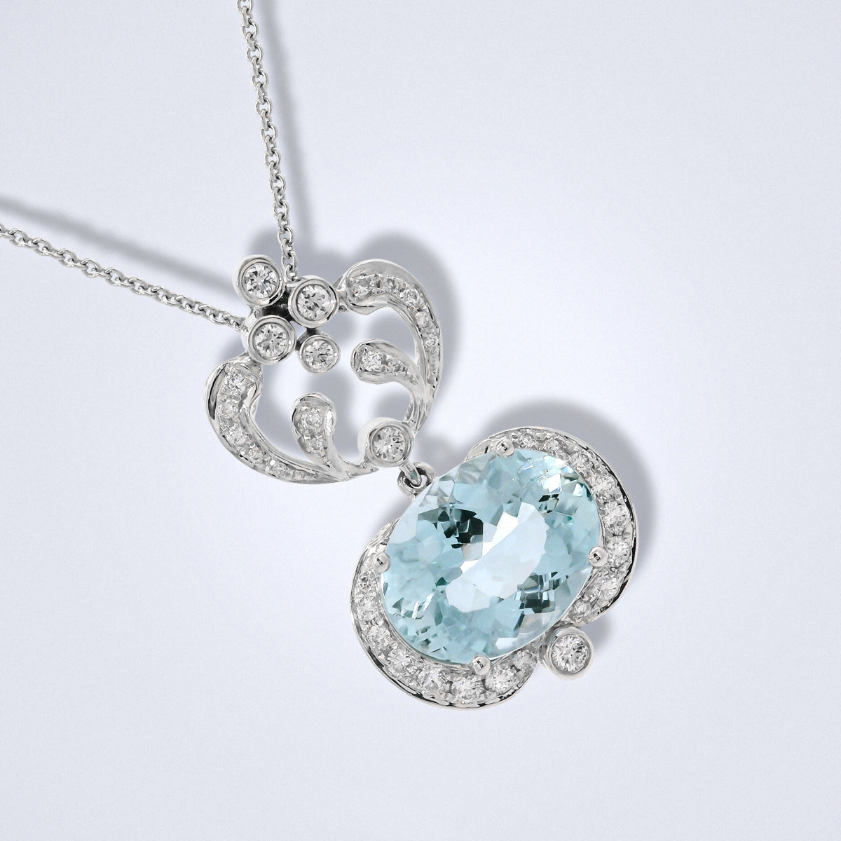 Aquamarine Diamond Halo Pendant