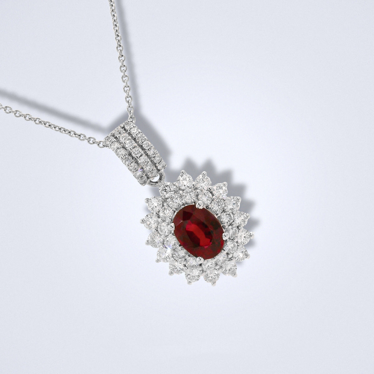 Ruby Diamond Halo Pendant