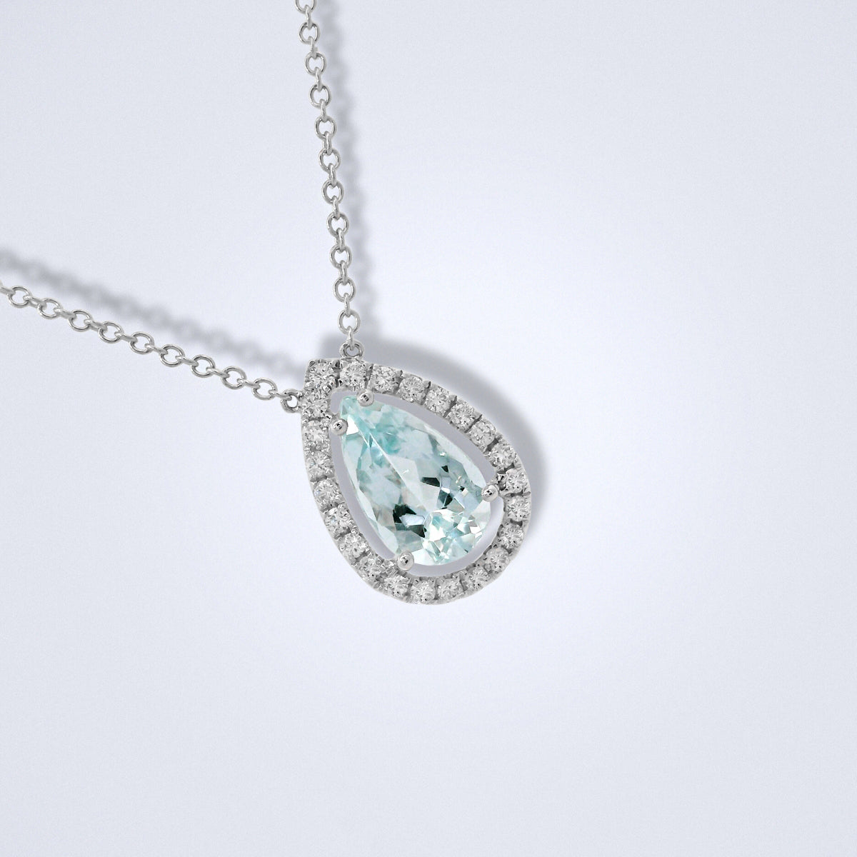 Aquamarine Diamond Halo Necklace