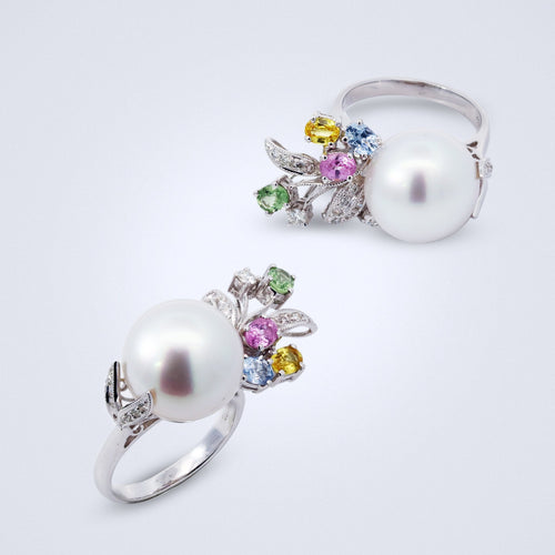 pastel princess pearl diamond ring