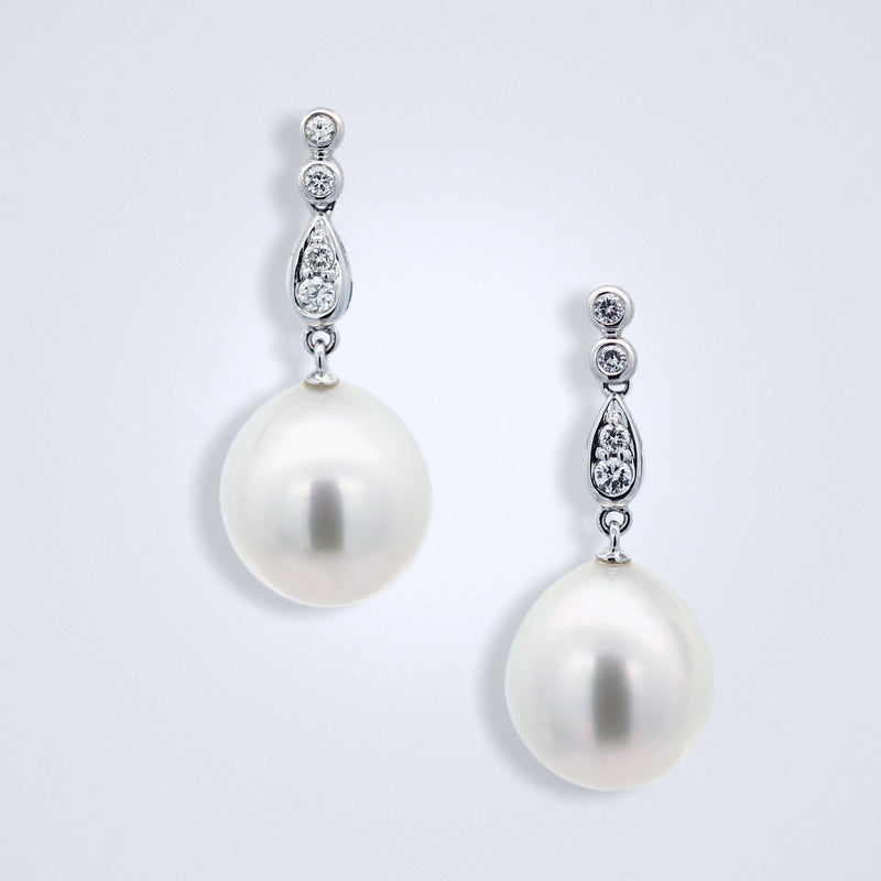 elegant pearl diamond dangling earrings