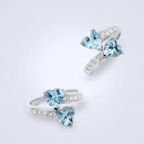 Sweet Aquamarine hearts diamond ring