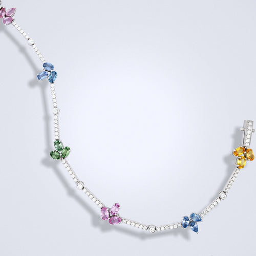pastel sapphire flowers diamond bracelet