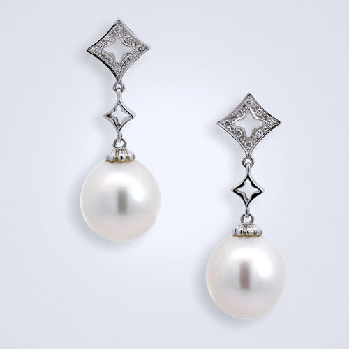 south sea pearl & diamond starlet drop earrings