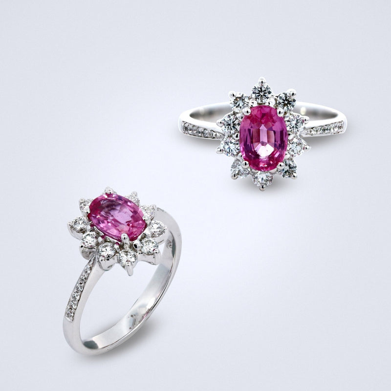 flower halo sapphire diamond ring