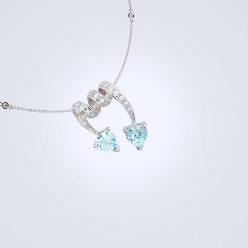 duo heart aquamarine diamond pendant