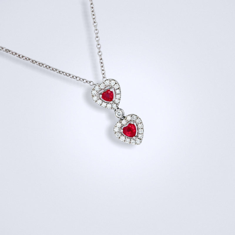 twin heart ruby diamond pendant