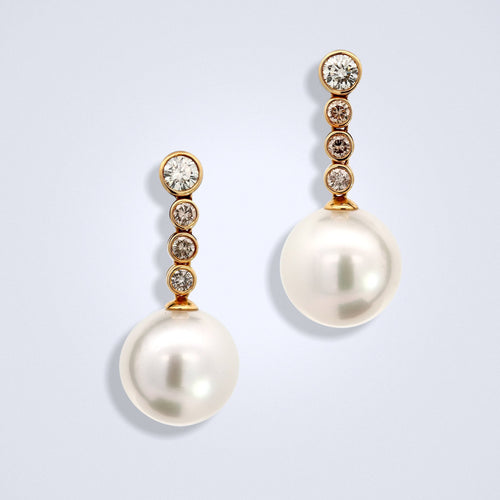 glam south sea pearl danging diamond earrings