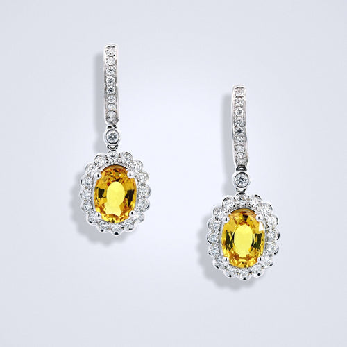 yellow sapphire diamond dangling earrings