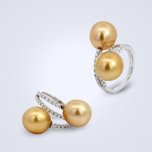 golden pearls diamond ring