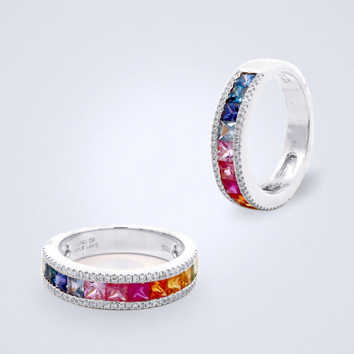 rainbow princess sapphire diamond ring