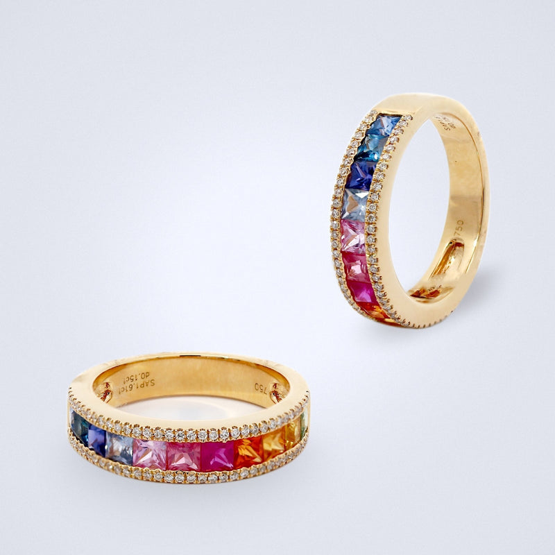 rainbow princess sapphire diamond ring