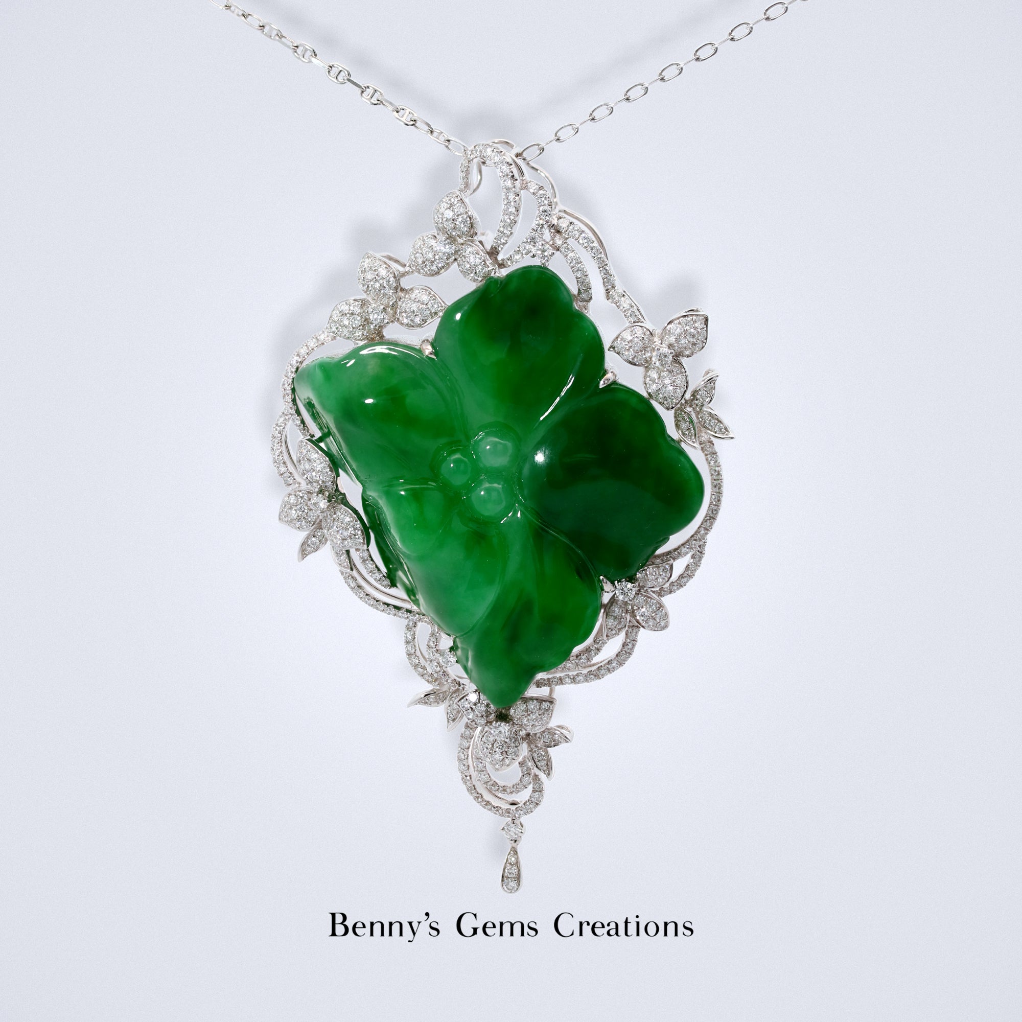 Floral Fantasy Jadeite Diamond Pendant