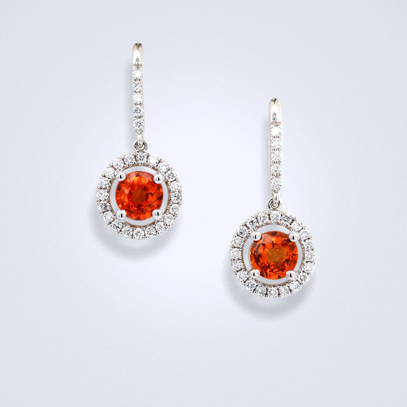 Orange Sapphire Diamond Earrings