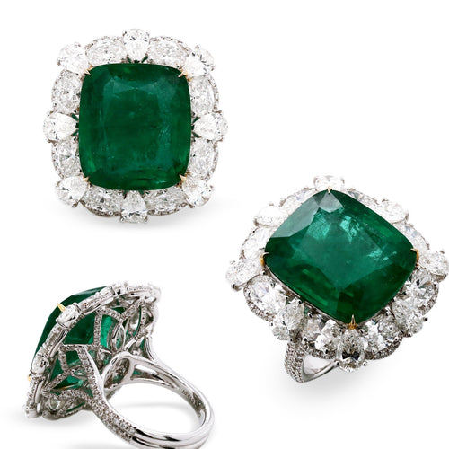 unoiled zambian emerald diamond ring