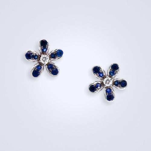blue sapphire flower diamond earrings
