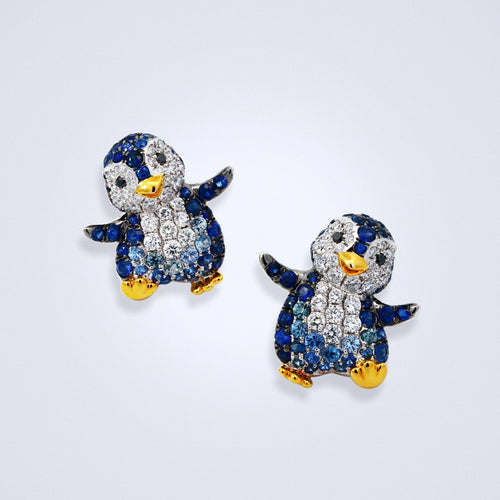 delightful sapphire penguin diamond earrings