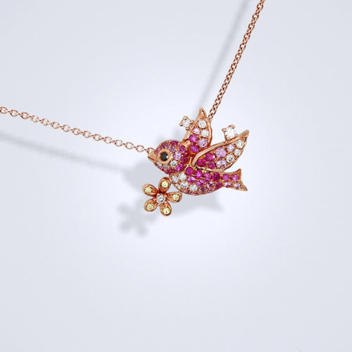 little pink sapphire warbler pendant