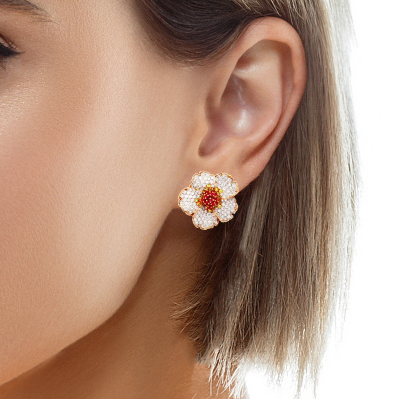 Shining Hibisicus Diamond Earrings