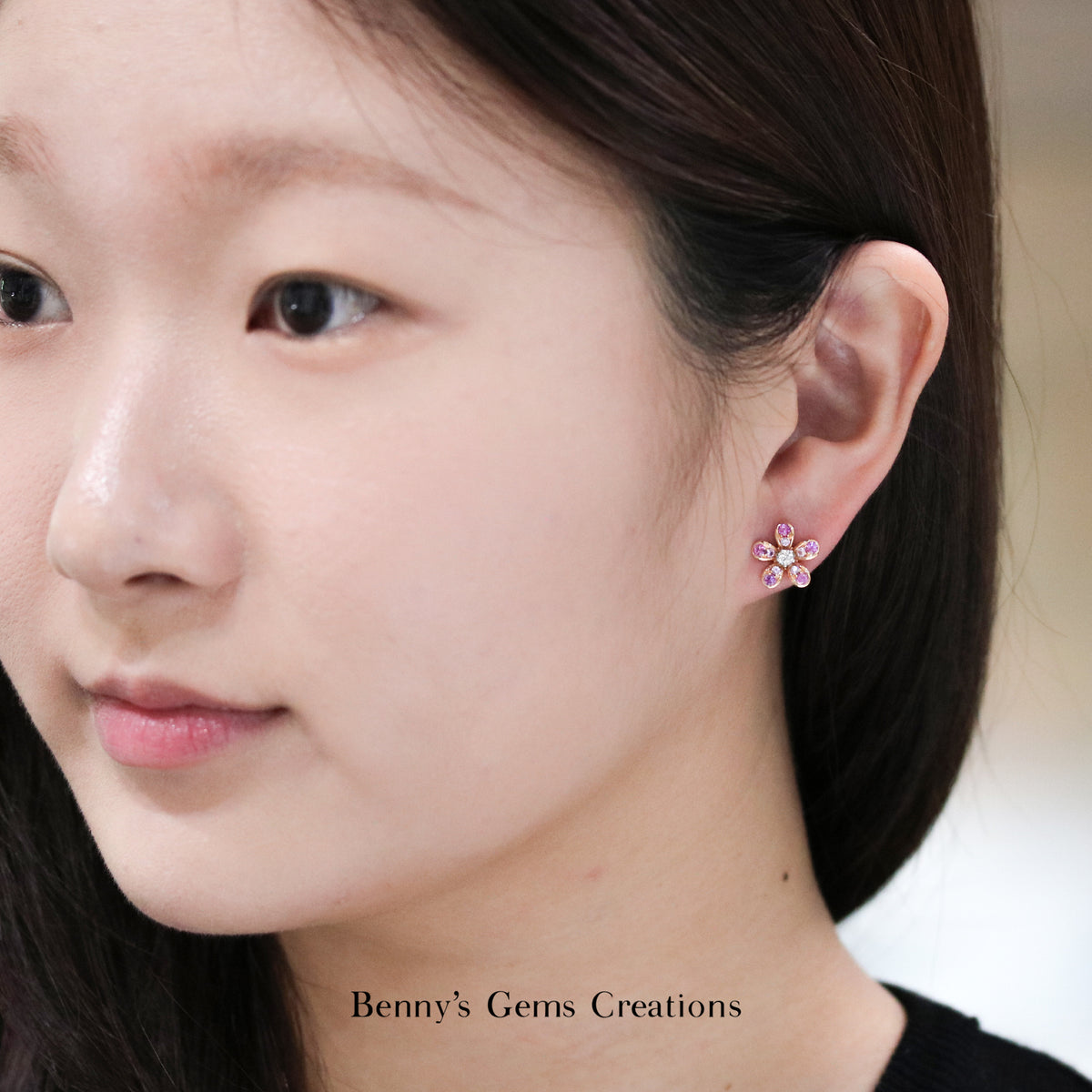 Pink Bloom Sapphire Studs - Benny's Gems Creations