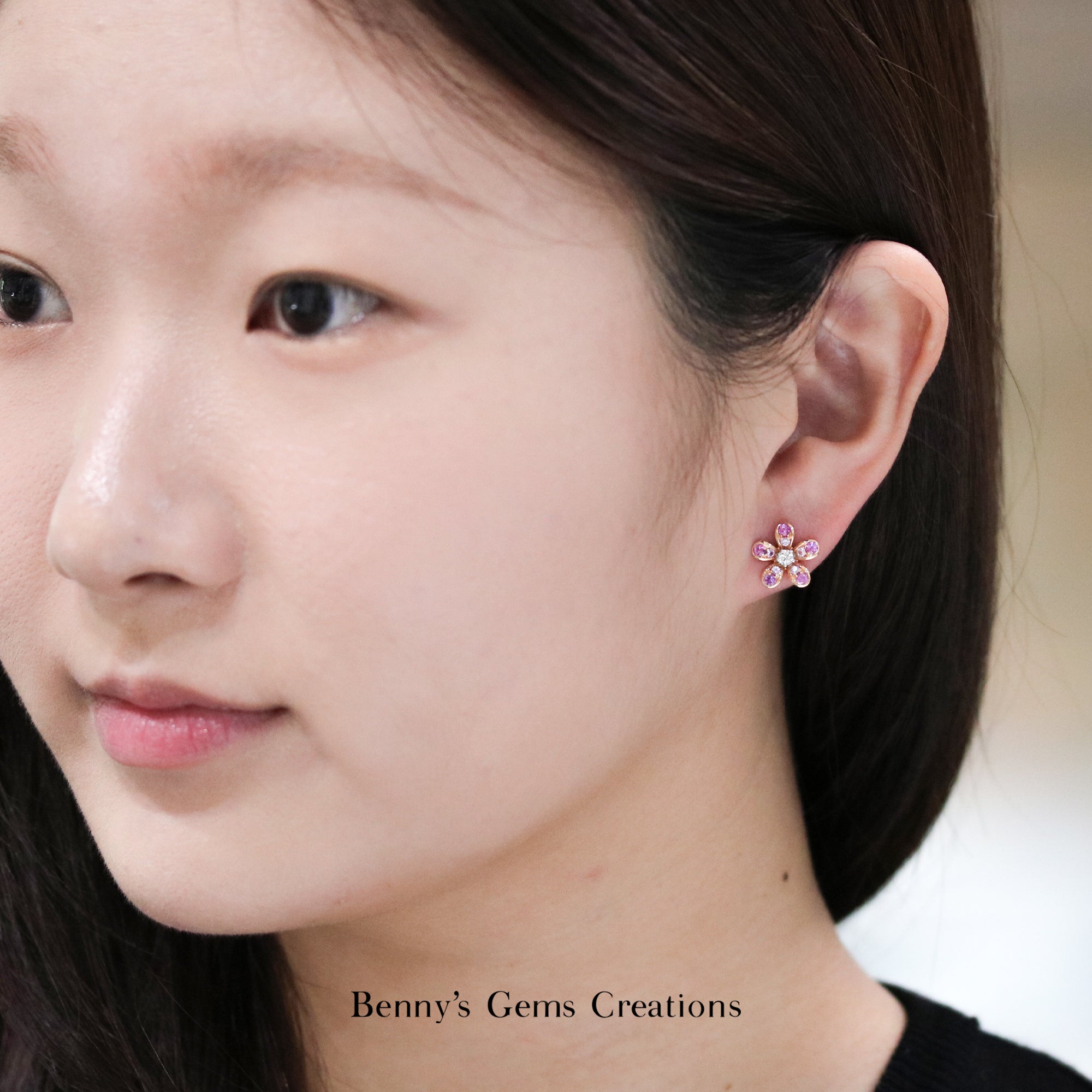 Pink Sapphire Bloom Diamond Earrings - Benny's Gems Creations