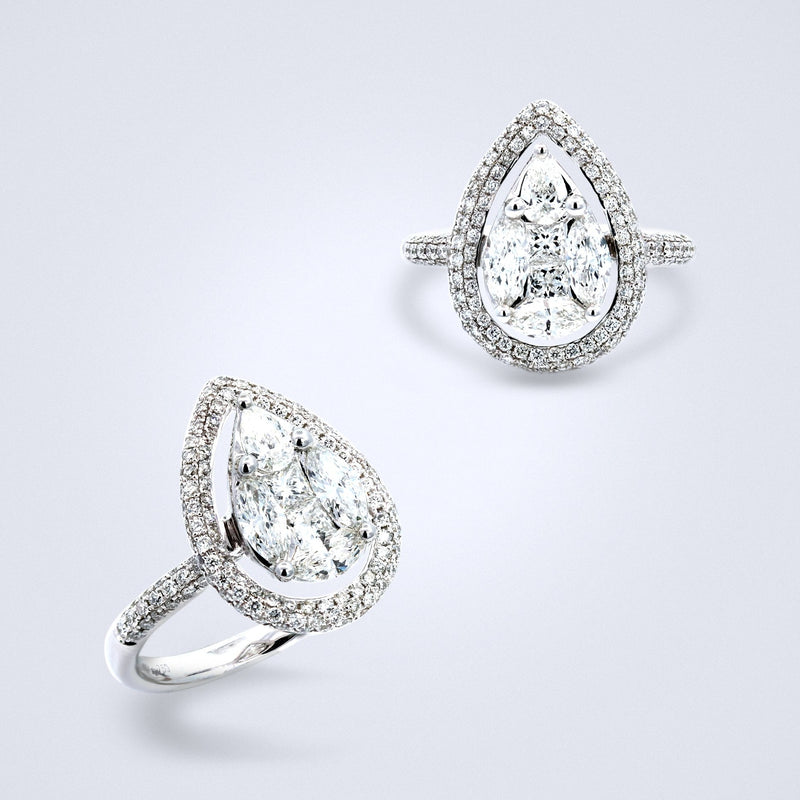 pave pear illusion diamond ring
