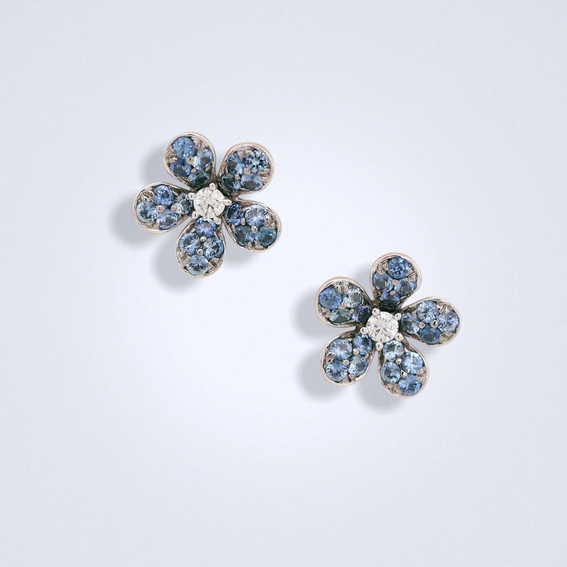 Sweet Blue Sapphire Flower Studs - Benny's Gems Creations