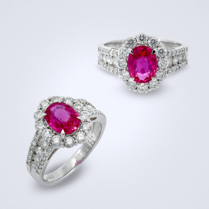 Platinum Ruby Blossom Diamond Ring