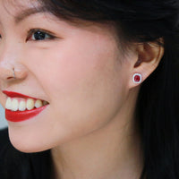 Classic Vivid Red Ruby Diamond Earrings