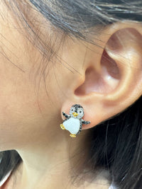 Happy Penguins Agate Diamond Earrings