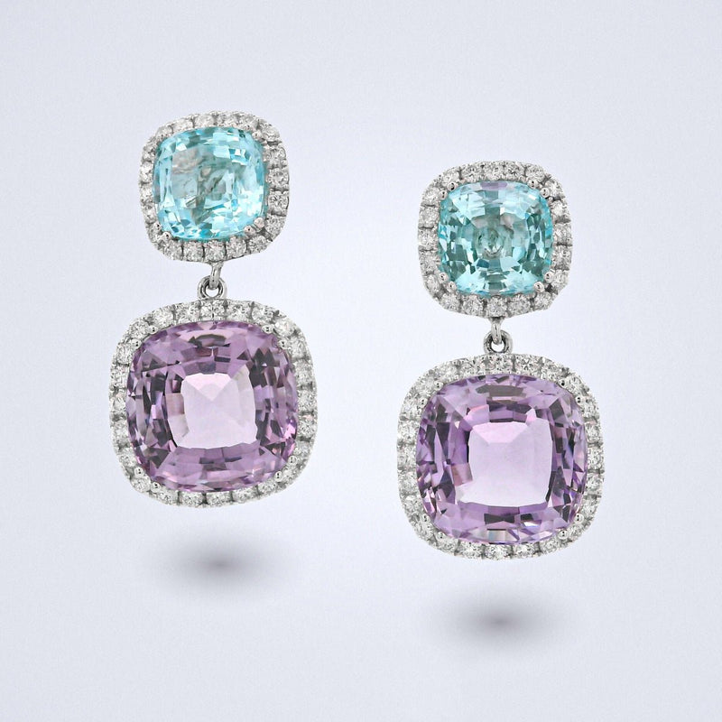 Amethyst Topaz Diamond Dangle Earrings - Benny's Gems Creations