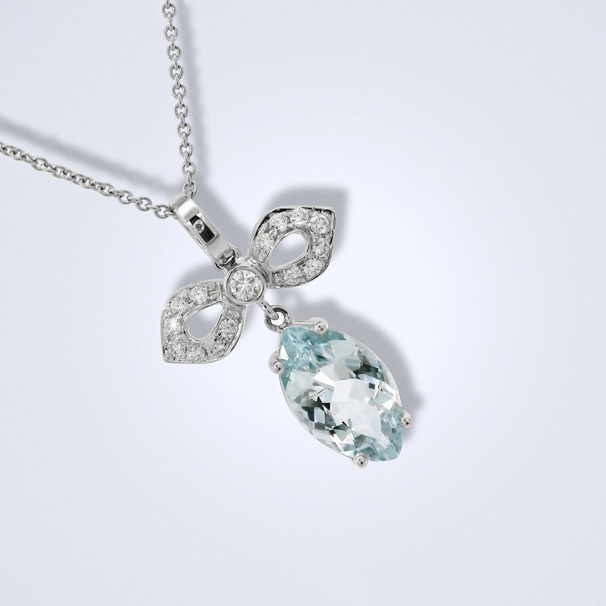 Aquamarine Diamond Bow Pendant - Benny's Gems Creations