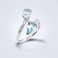 Aquamarine Diamond Bypass Ring - Benny's Gems Creations