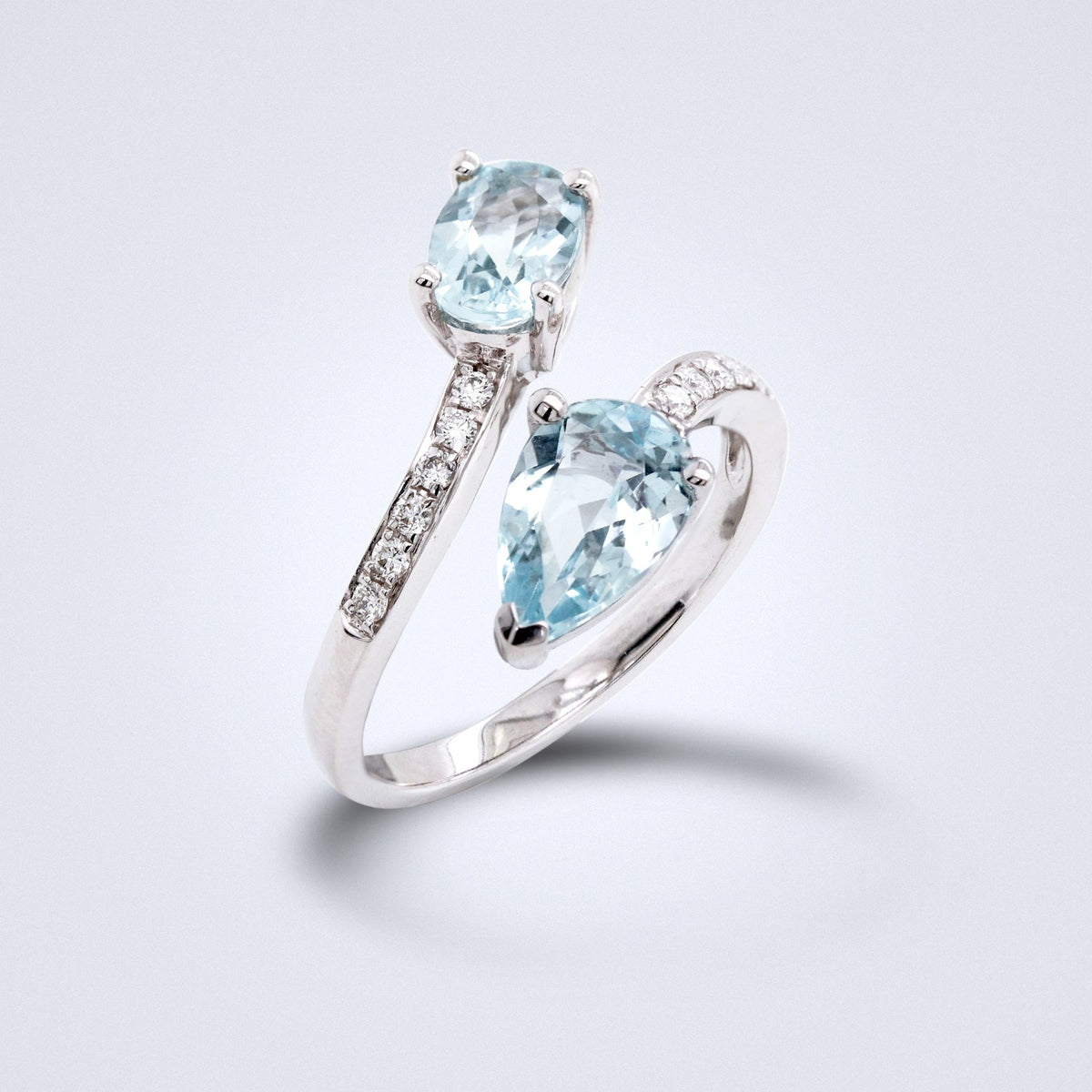 Aquamarine Diamond Bypass Ring - Benny's Gems Creations