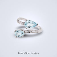 Aquamarine Diamond Bypass Ring - Benny's Gems Creations