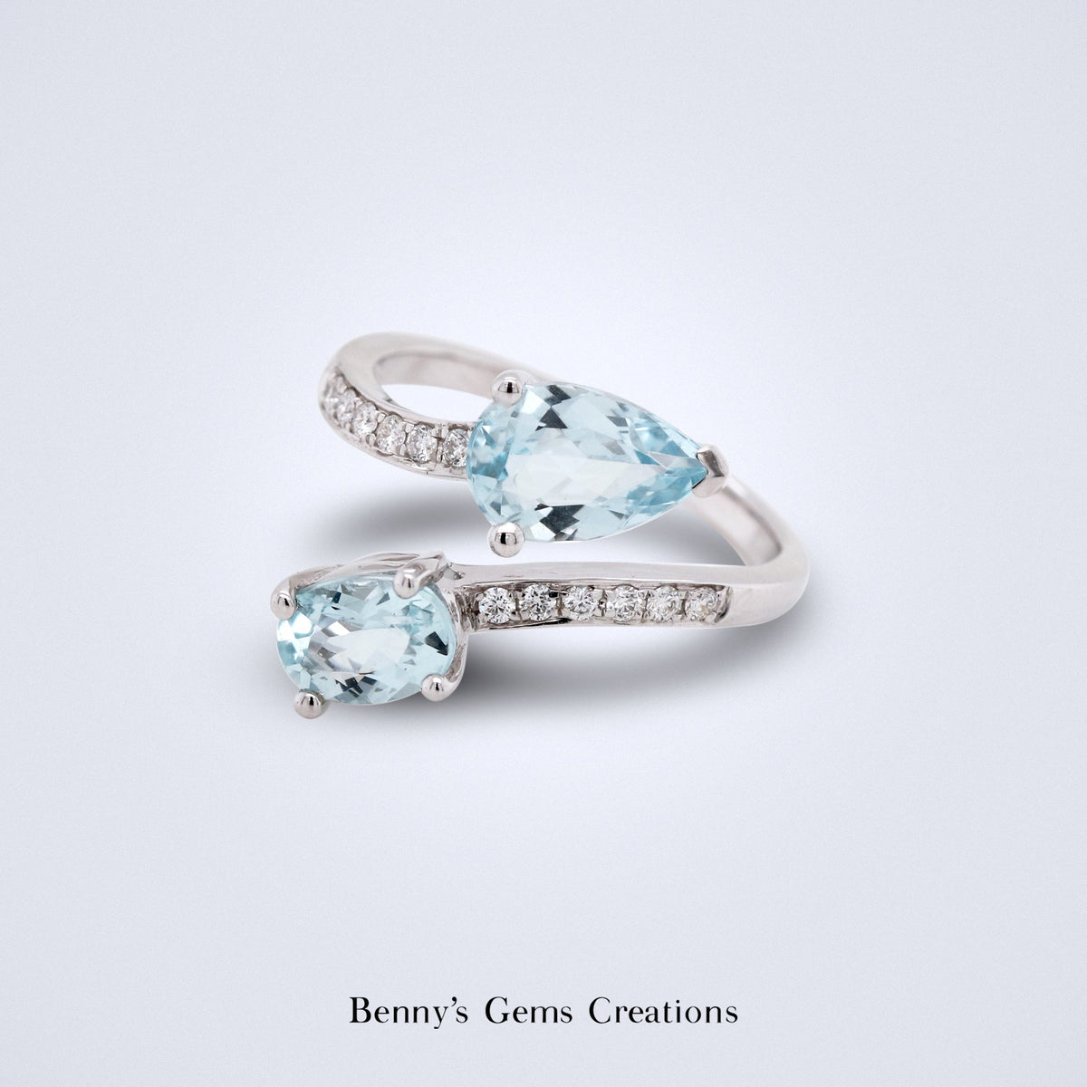 Aquamarine Diamond Bypass Ring - Benny's Gems Creations