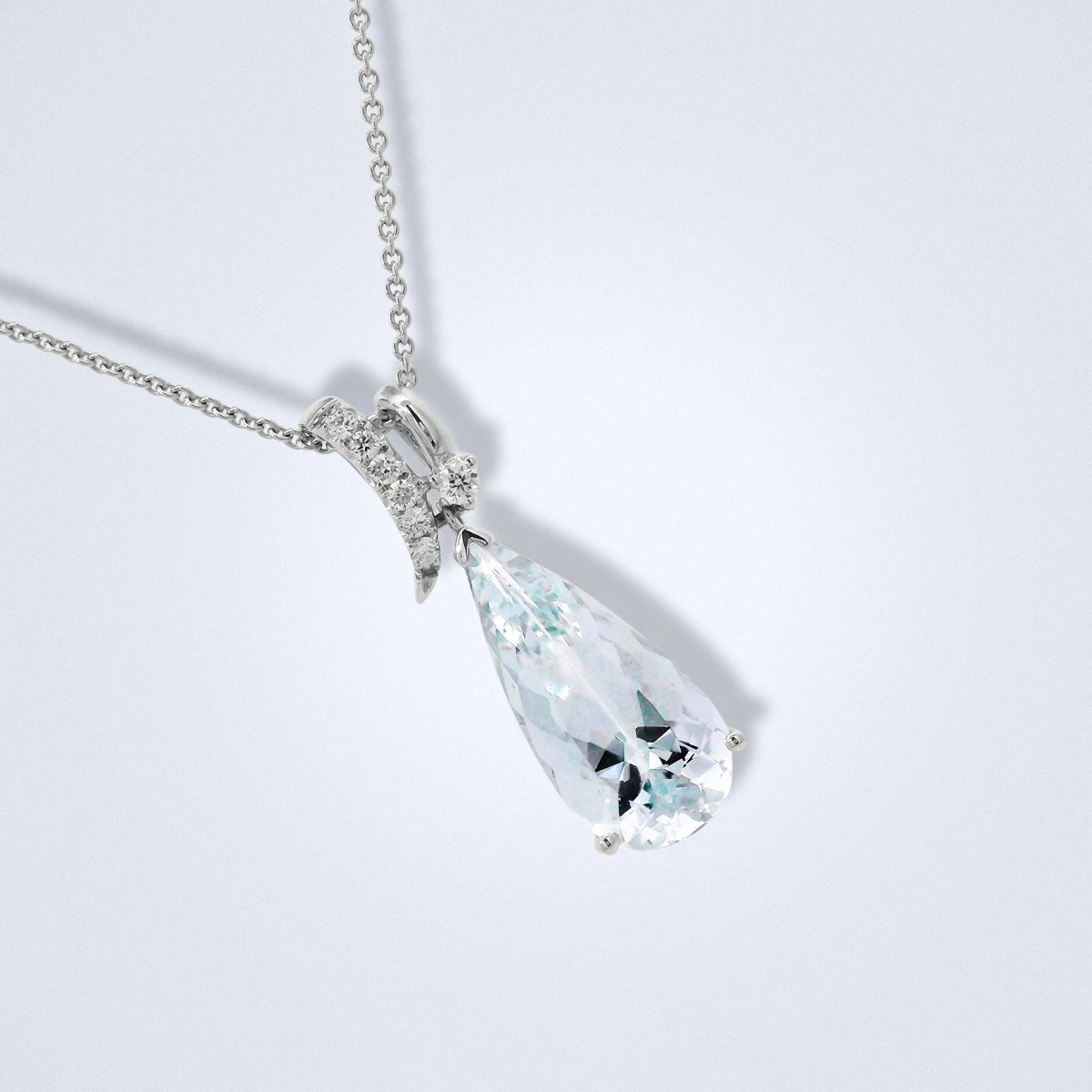 Aquamarine Diamond Drop Pendant - Benny's Gems Creations