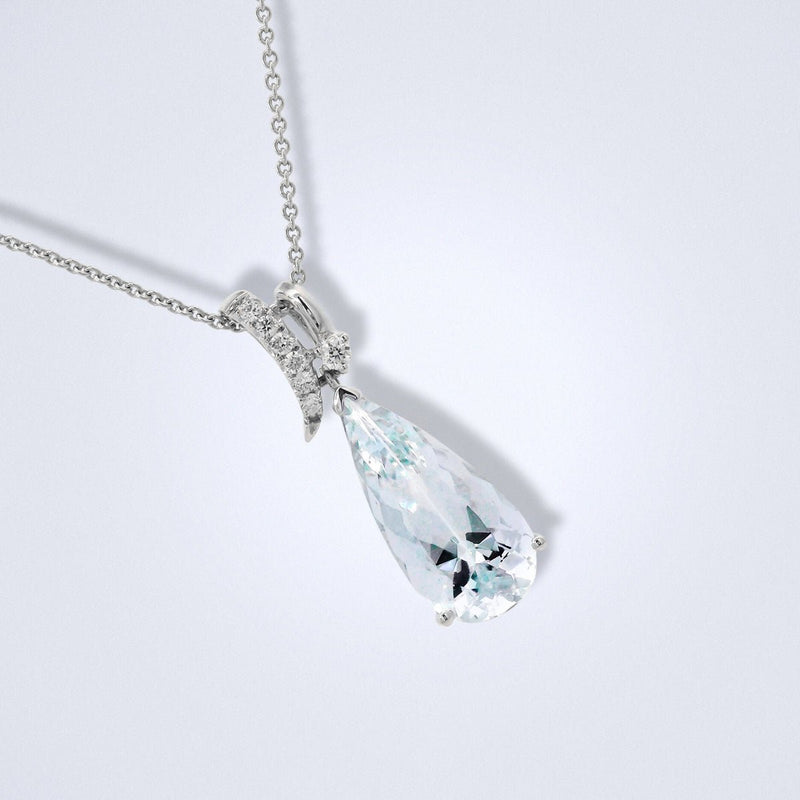 Aquamarine Diamond Drop Pendant - Benny's Gems Creations