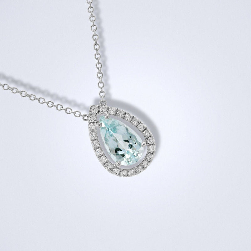 Aquamarine Diamond Halo Necklace - Benny's Gems Creations
