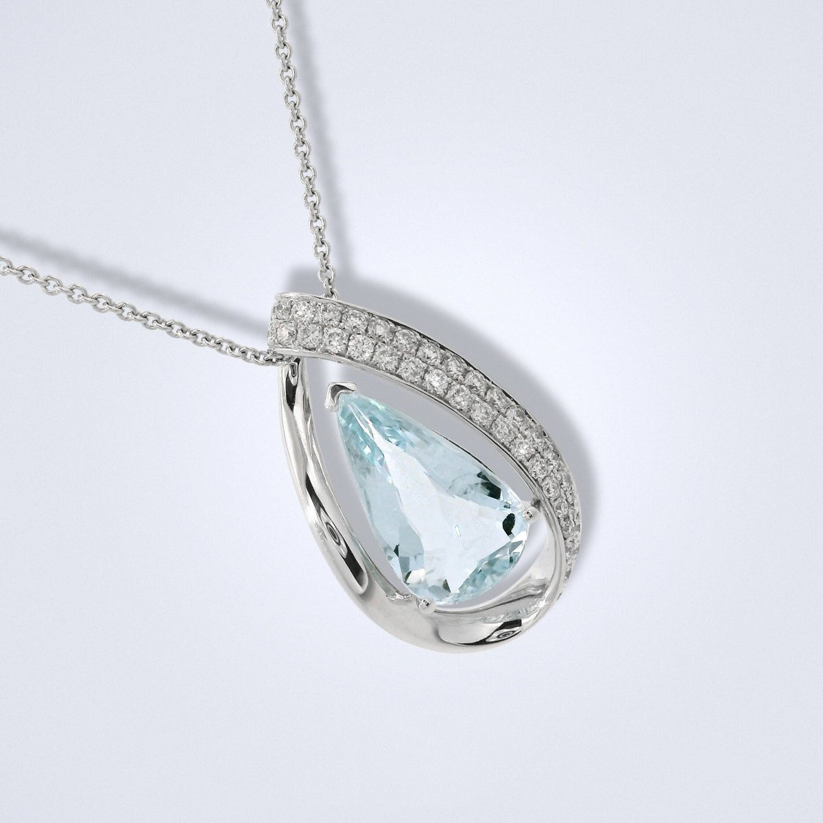 Aquamarine Diamond Teardrop Pendant - Benny's Gems Creations