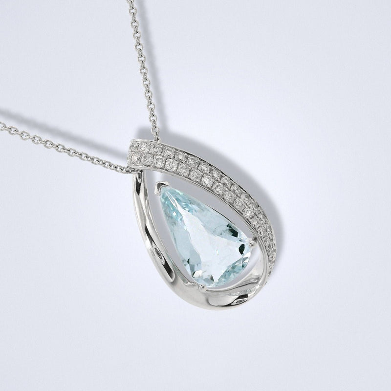 Aquamarine Diamond Teardrop Pendant - Benny's Gems Creations