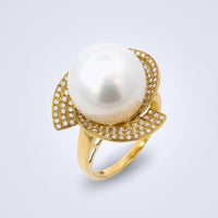 Audacious White Pearl Diamond Ring - Benny's Gems Creations