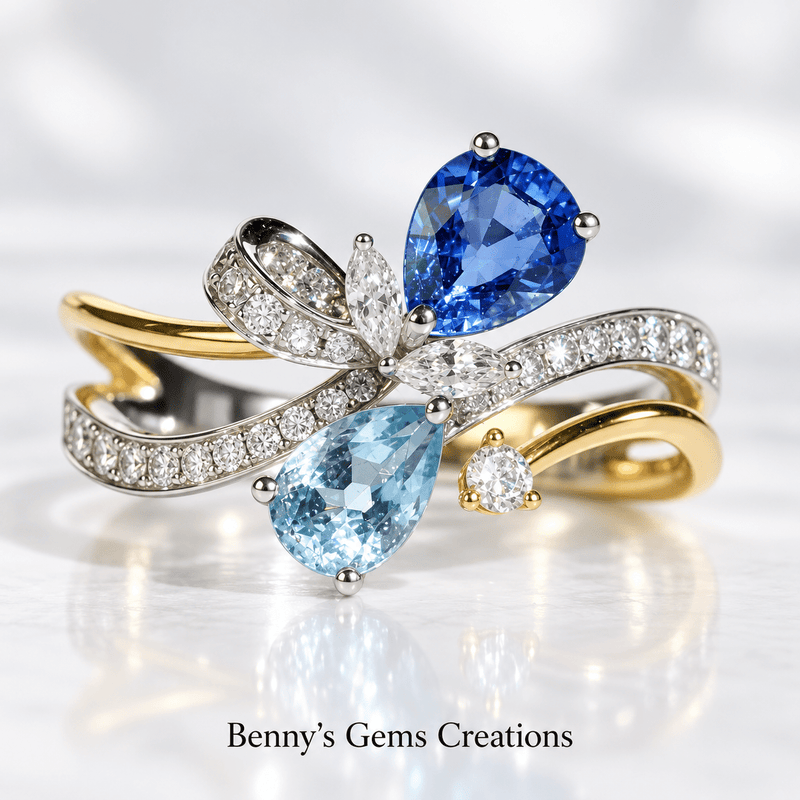 Azure Petals Aquamarine Sapphire Ring - Benny's Gems Creations